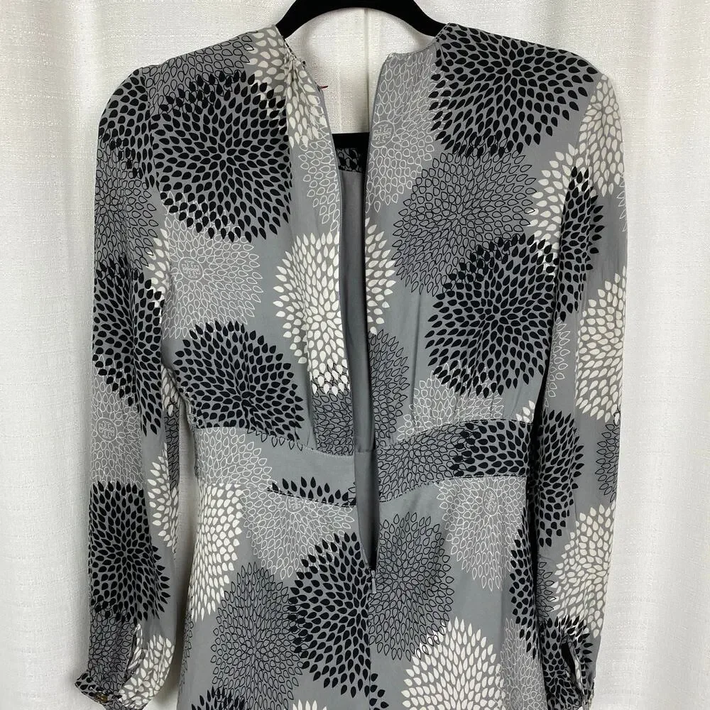 Tory Burch Gray&Black Pattern Silk Long Sleeve Dress Sz.6